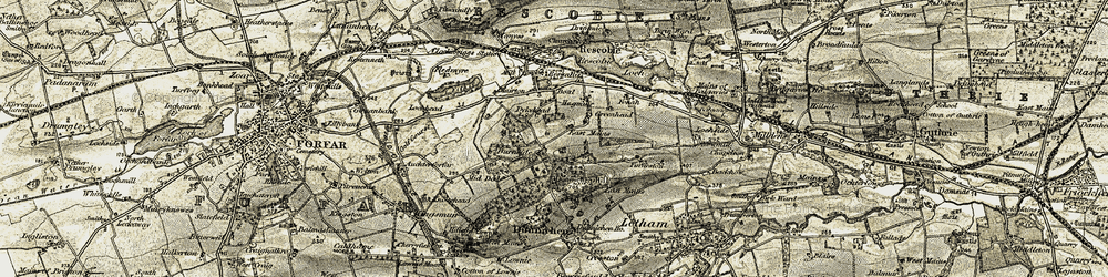 Old map of East Mains of Burnside in 1907-1908