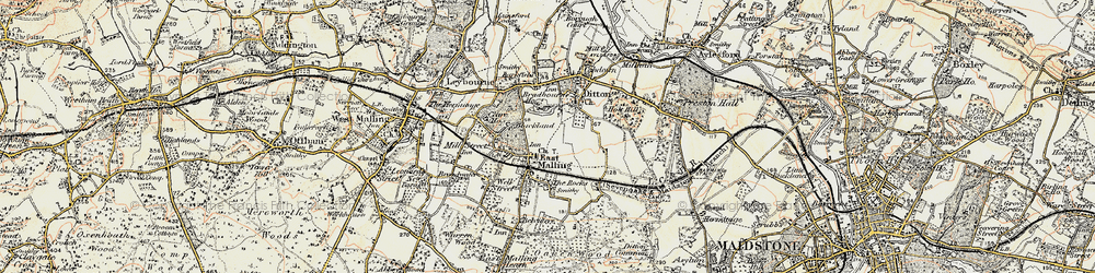 Old map of East Malling in 1897-1898