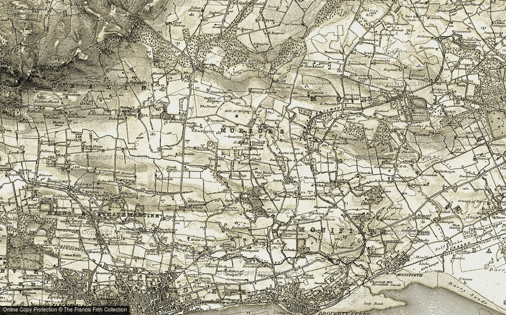 Old Map of Historic Map covering Woodside in 1907-1908