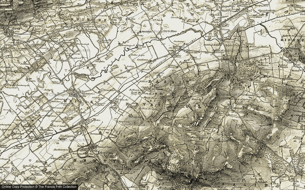Old Map of East Nevay, 1907-1908 in 1907-1908