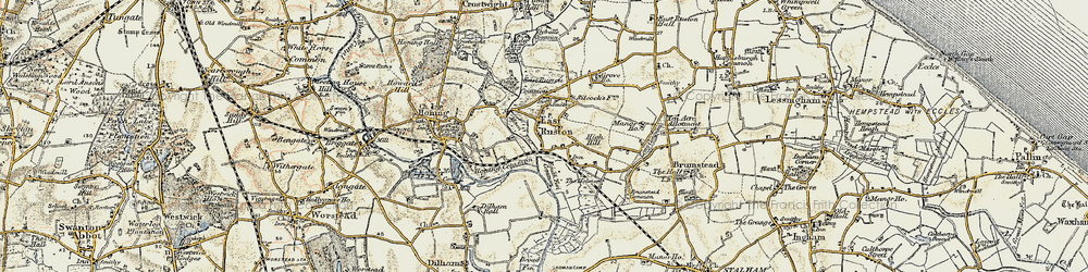 Old map of East Ruston in 1901-1902