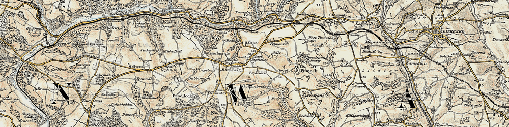 Old map of East Taphouse in 1900