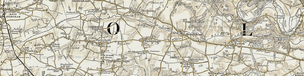Old map of East Tuddenham in 1901-1902
