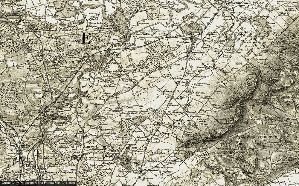 Old Map of Historic Map covering Burrelton Burn in 1907-1908