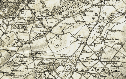 Old map of Burrelton Burn in 1907-1908