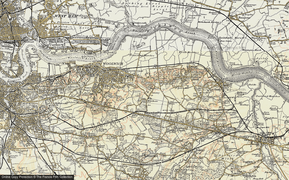 Old Map of Historic Map covering Bostall Woods in 1897-1902