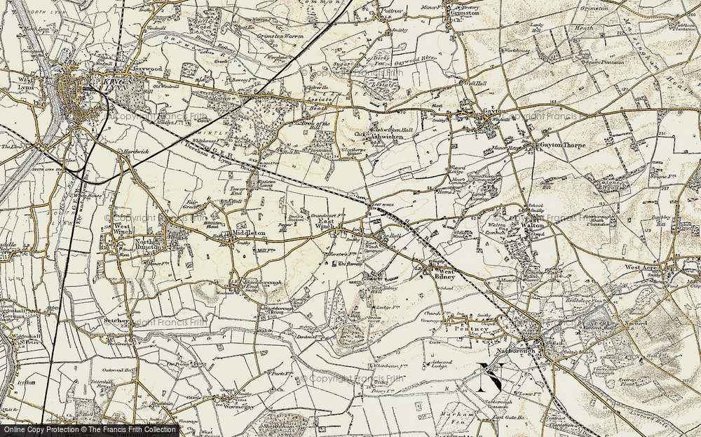 Old Map of East Winch, 1901 in 1901