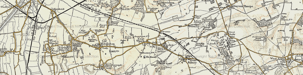 Old map of East Winch in 1901