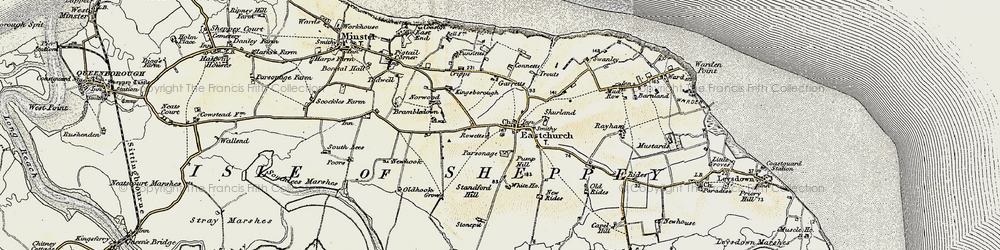 Old map of Isle of Sheppey in 1897-1898