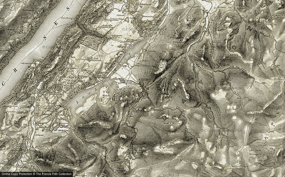 Old Map of Historic Map covering Aberchalder Burn in 1908-1912