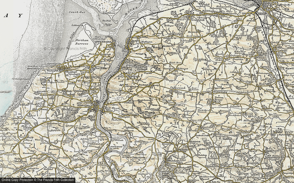 Old Map of Historic Map covering Bradavin in 1900