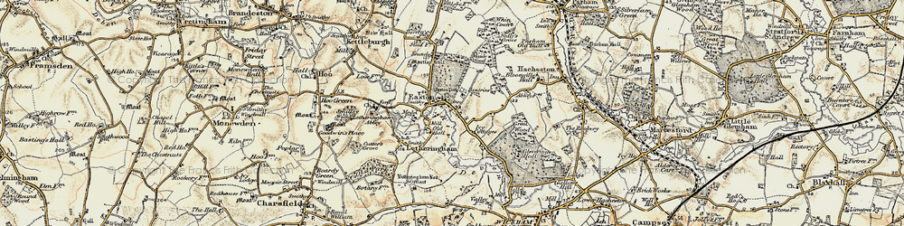 Old map of Glevering Hall in 1898-1901
