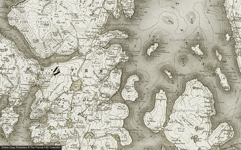 Old Map of Historic Map covering Yarfils Wick in 1912
