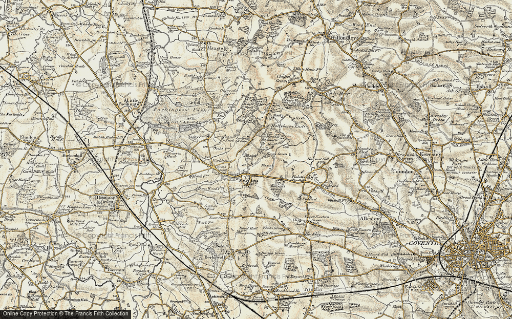 Old Map of Historic Map covering Meriden Ho in 1901-1902