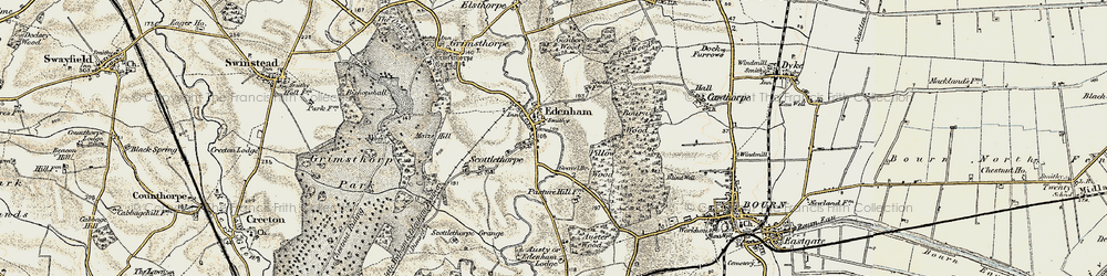 Old map of Edenham in 1901-1903