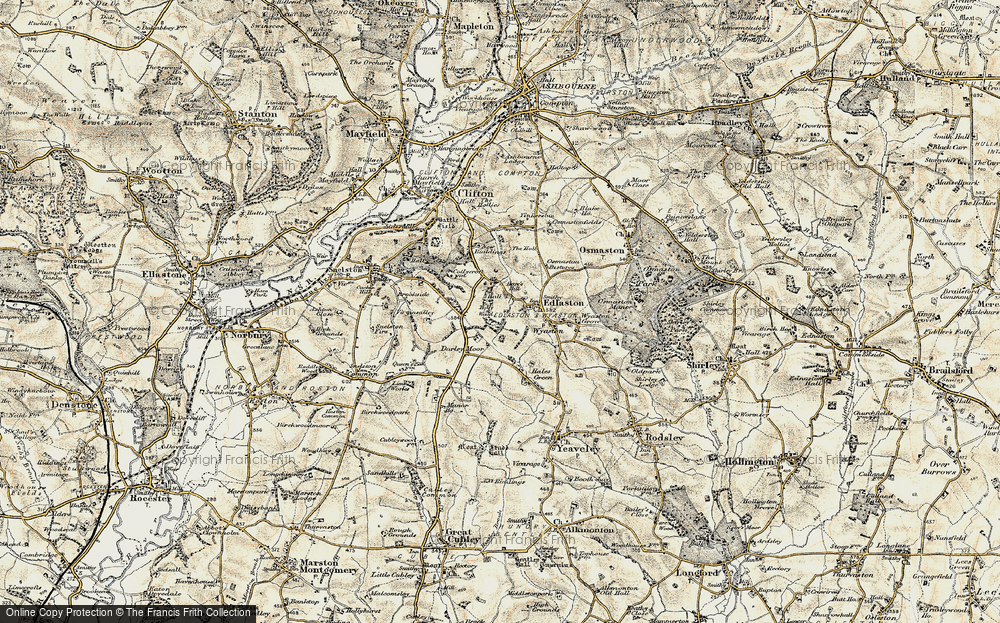 Old Map of Historic Map covering Darley Moor in 1902