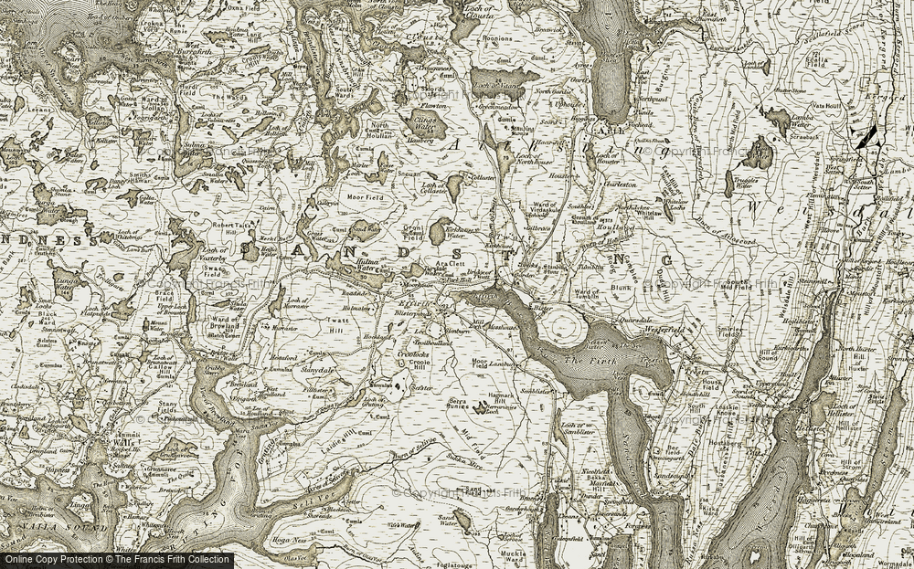 Old Map of Historic Map covering Bridge of Twatt in 1911-1912
