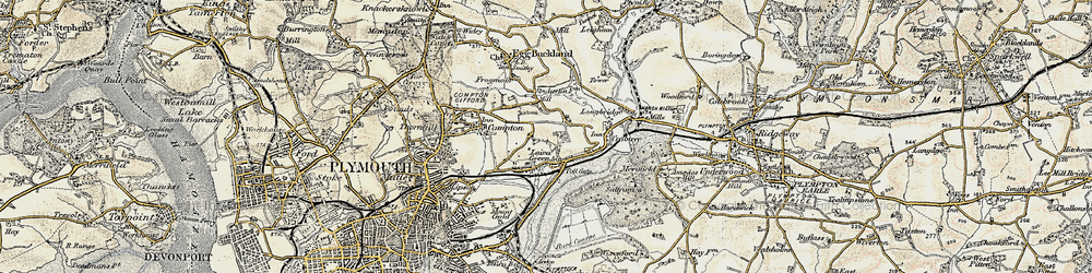Old map of Efford in 1899-1900