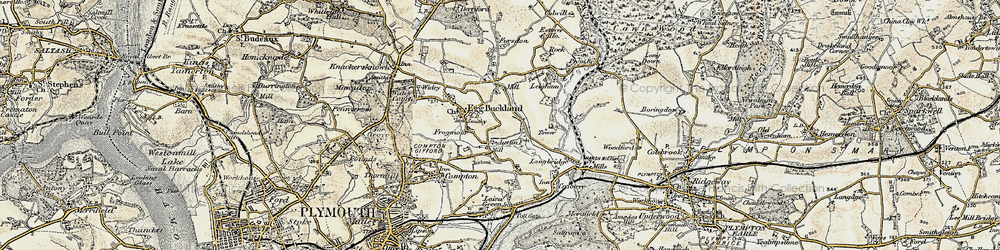Old map of Eggbuckland in 1899-1900