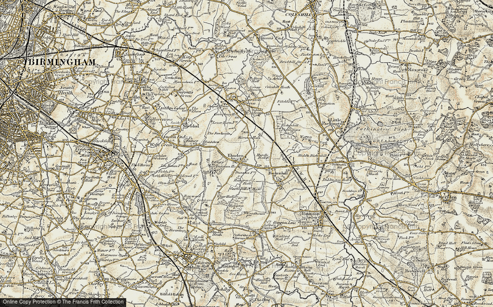 Old Map of Historic Map covering Birmingham International Airport in 1901-1902