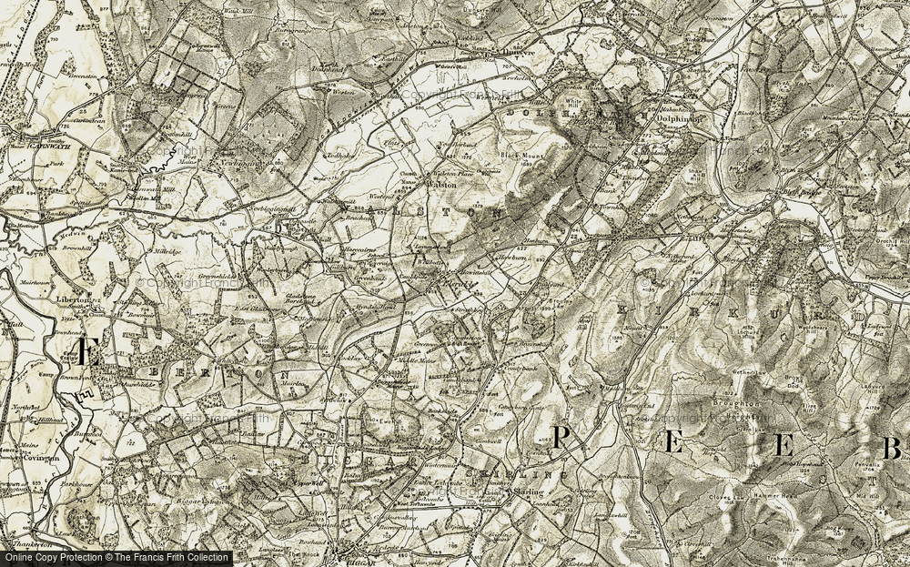 Old Map of Historic Map covering Biggarshiels Mains in 1904-1905