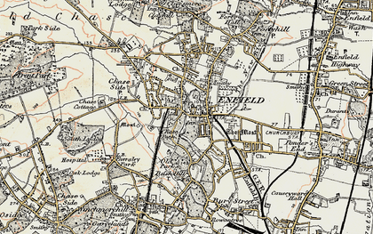 Old map of Enfield Town in 1897-1898