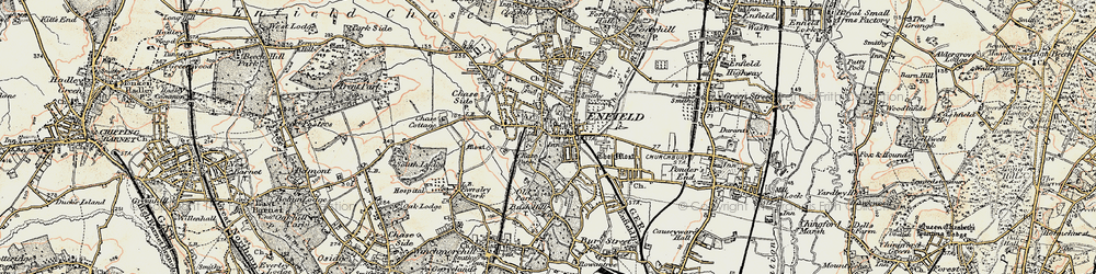 Old map of Enfield Town in 1897-1898