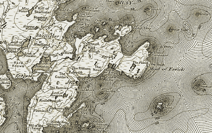 Old map of Aswick Skerries in 1911-1912