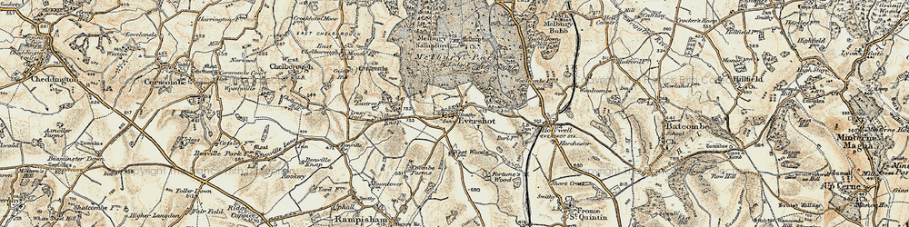 Old map of Evershot in 1899