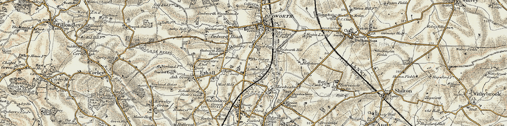 Old map of Exhall in 1901-1902