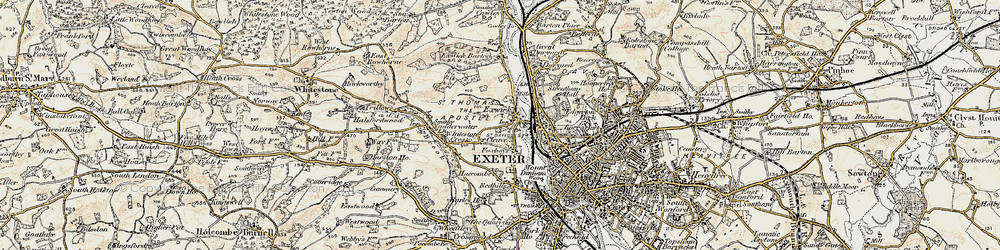 Old map of Exwick in 1899