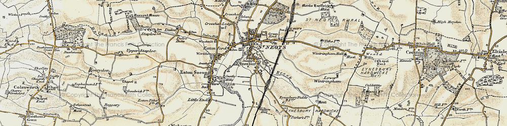 Old map of Eynesbury in 1898-1901