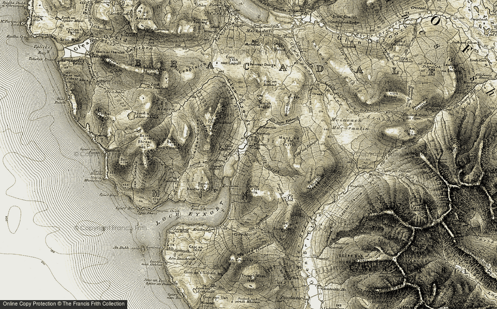 Old Map of Historic Map covering Bealach Eadar dà Bheinn in 1908-1909