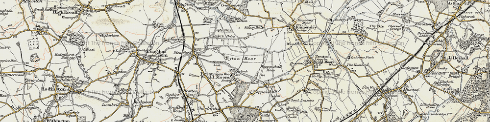 Old map of Eyton upon the Weald Moors in 1902