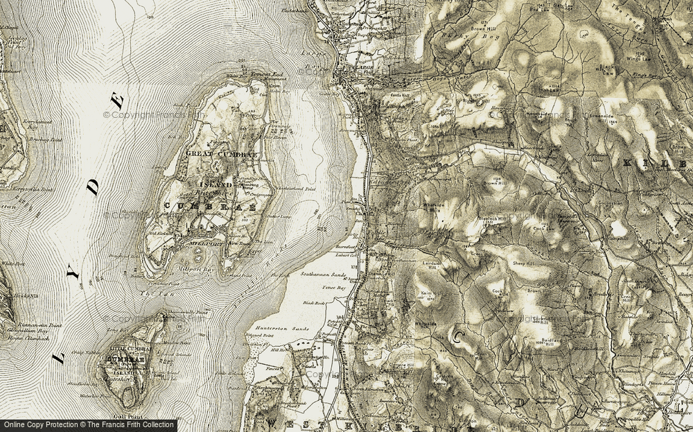 Old Map of Historic Map covering Ballochmartin Bay in 1905-1906