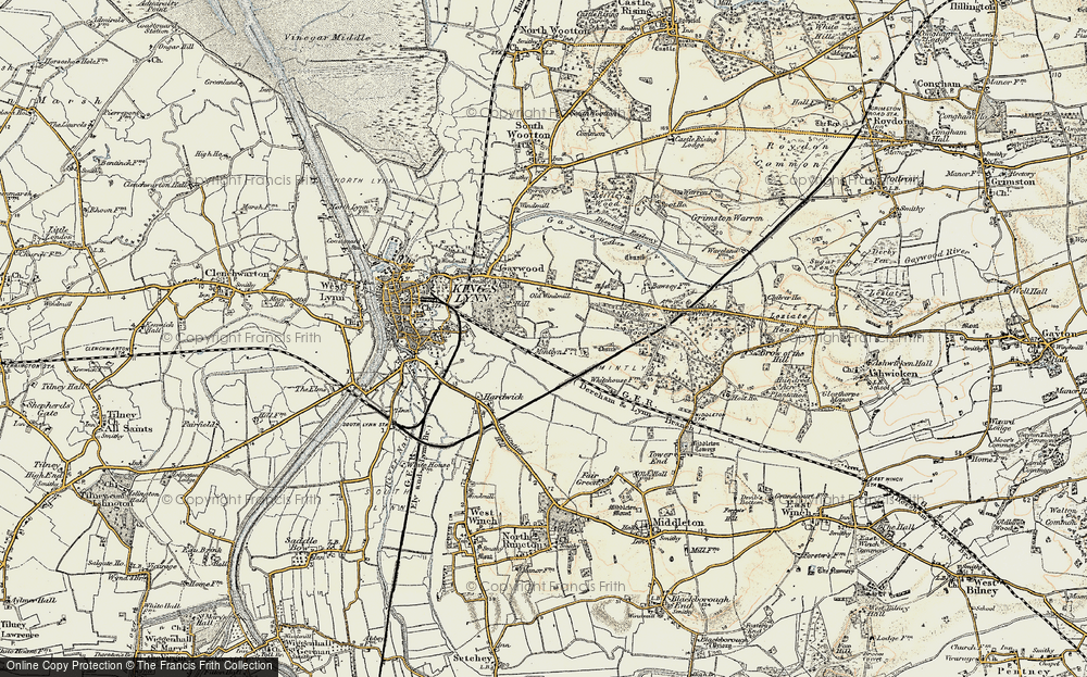 Old Map of Historic Map covering Hardwick Industrial Estate in 1901-1902