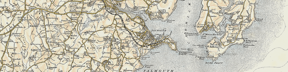 Old map of Falmouth in 1900
