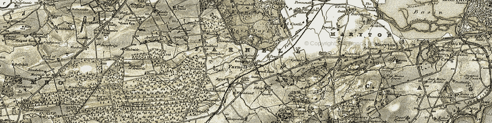 Old map of Farnell in 1907-1908