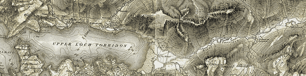 Old map of Abhainn Coire Mhic Nòbuil in 1908-1909