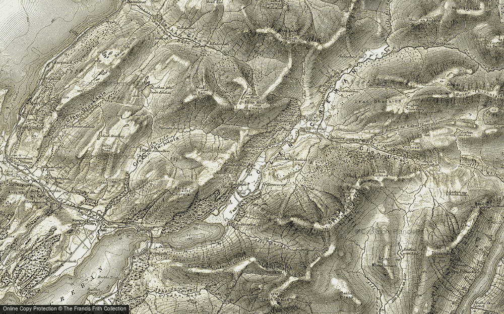 Old Map of Historic Map covering Beinn Mhic na Cèisich in 1906-1908