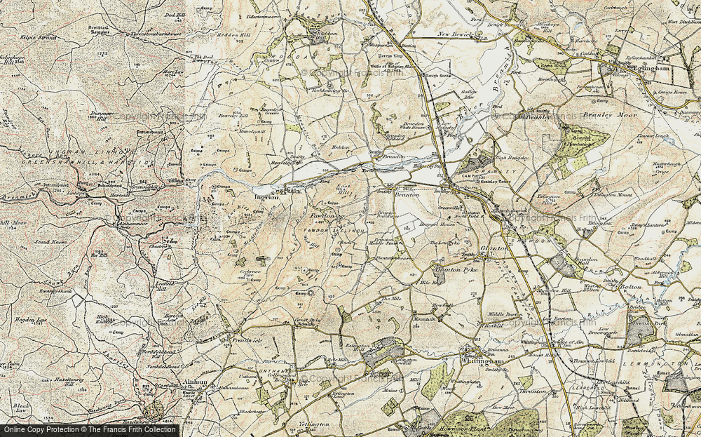 Old Map of Historic Map covering Branton Middlesteads in 1901-1903