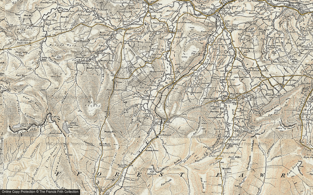 Old Map of Historic Map covering Aberhyddnant in 1900-1901