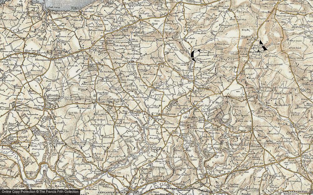 Old Map of Historic Map covering Afon Ceri in 1901