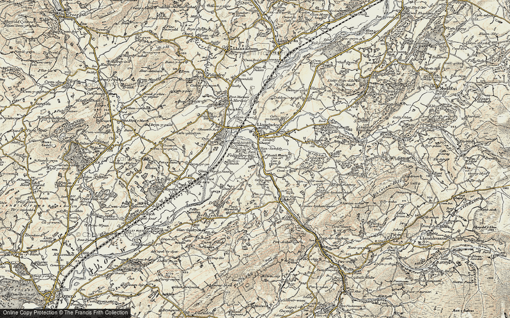 Old Map of Historic Map covering Carreg-Sawdde Common in 1900-1901