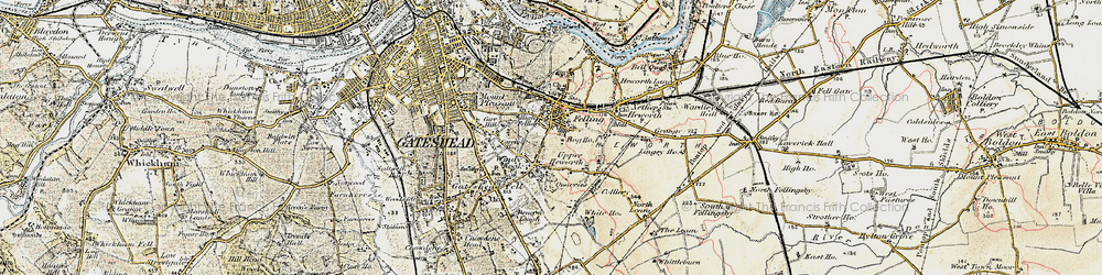 Old map of Felling in 1901-1904