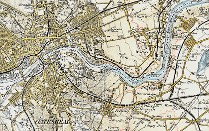 Old map of Felling Shore in 1901-1904