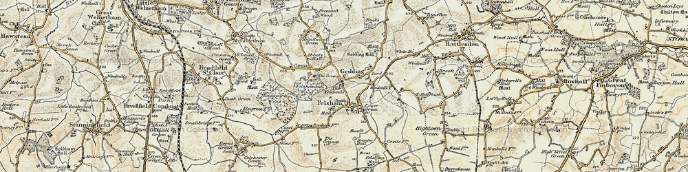 Old map of Bradfield Woods (Nature Reserve) in 1899-1901