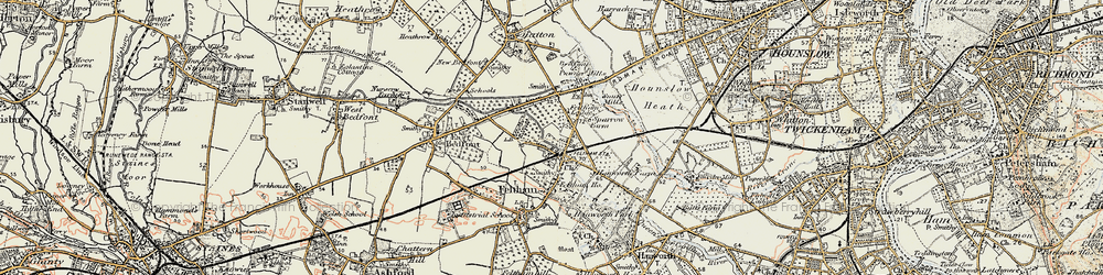 Old map of Feltham in 1897-1909