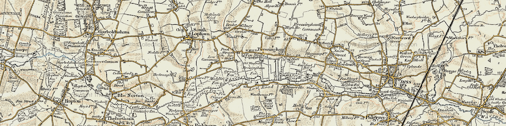Old map of Bressingham Fen in 1901