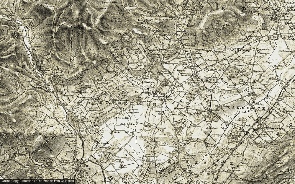 Old Map of Historic Map covering Burn of Cauldcots in 1908